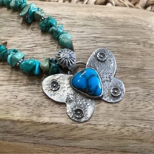Turquoise and Sterling Silver Butterfly Pendant Necklace